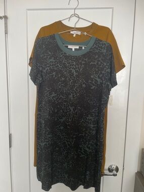 Lark & Ro Tapenade and Olive Leopard-Print Short Sleeve Dresses (2 Dress Bundle)